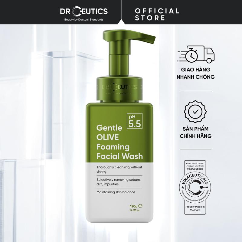  DrCeutics Sữa Rửa Mặt Tạo Bọt Gentle Olive Foaming Facial Wash - Lành Tính Cho Mọi Loại Da Da Nhạy Cảm 420g 
