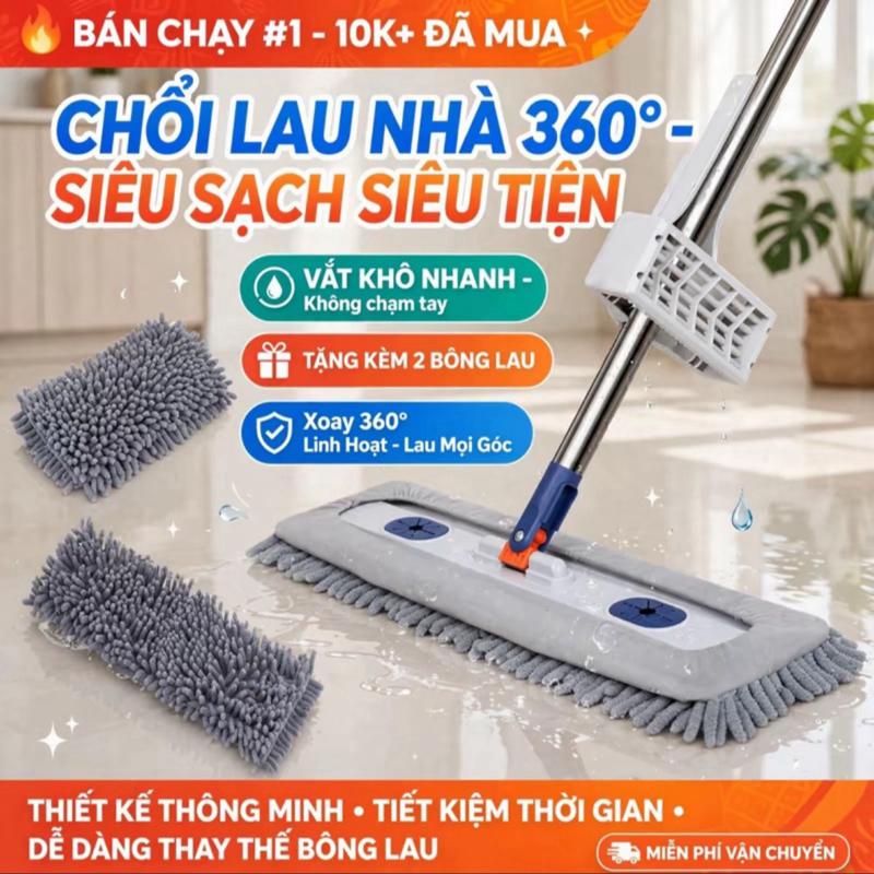 CÂY LAU NHÀ tự vắt bông san hô - bản lau 45cm