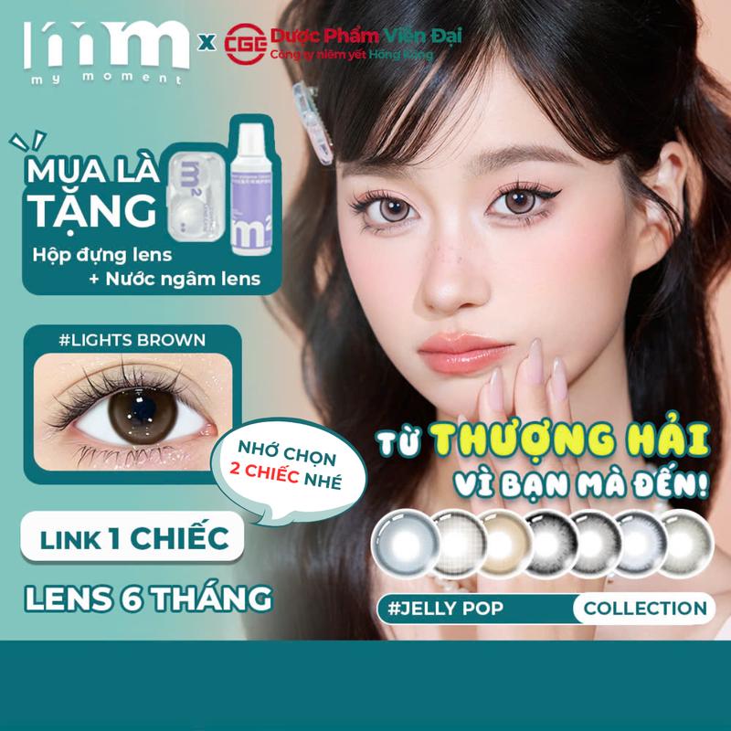 1 BÊN MẮT Kính áp tròng MMLENS MyMoment Jelly Pop màu nâu xám hồng xanh lá xanh dương trăng douyin tự nhiên Lights Brown Lights Gray Brown Jelly Brown Lights Blue Jelly Black Jelly Green lens 6 tháng girls độ cận 0-7 DIA giãn tròng 14.2-14.5mm kỷ yếu