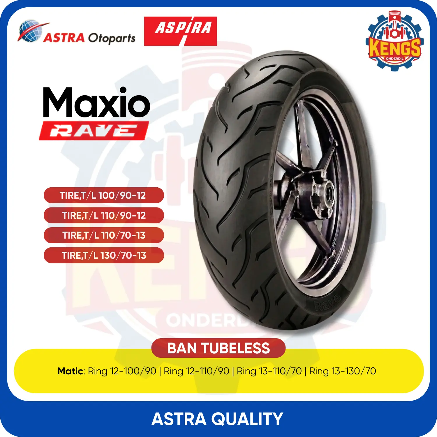 Ban Aspira RAVE Tubeless Ring 12 & 13 Murah SNI - Ban Motor Matic NMAX Scoopy Freego