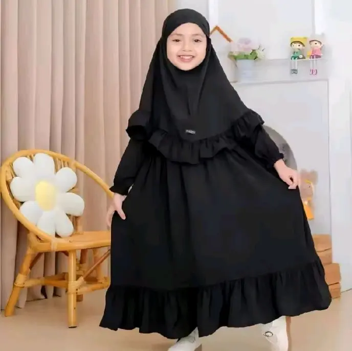 SAYANG ANAK GAMIS SYAR'I ANAK POLOS SET DENGAN HIJAB / GAMIS DELISHA ANAK SET HIJAB SYAR'I BAHAN CRINKLE AIR FLOW 0