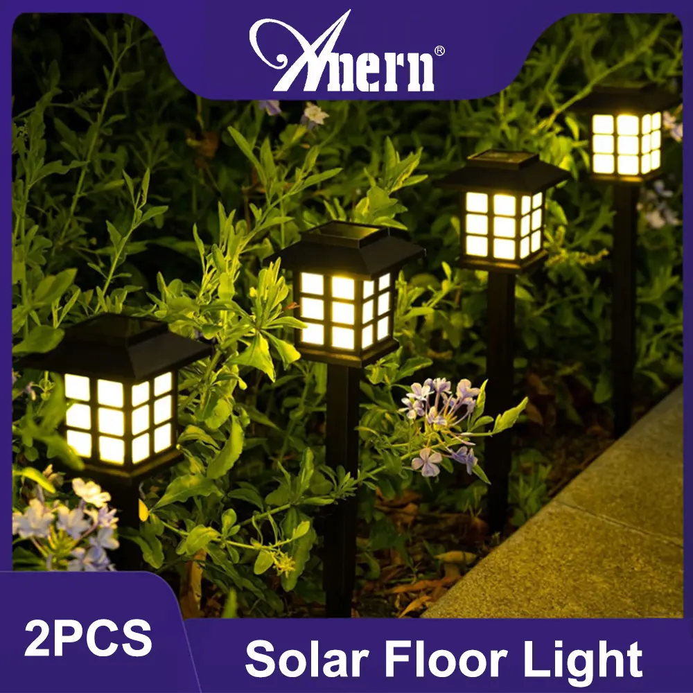 Đèn Sân Vườn Năng Lượng Mặt Trời, Anern, Đèn Bãi Cỏ Vuông, Đèn Chiếu Sáng Ngoài Trời Lâu Dài, Được Làm Bằng ABS, Chống Thấm Nước IP55, Bộ 2 Chiếc