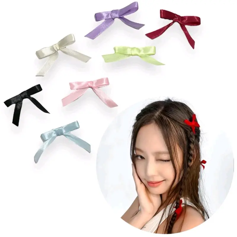 Set (2 buah) Jepit Pita Basic Ala Jennie Polos Mini Simple Coquette Satin Silk Ribbon Bowknot Bow Hairpin Hairclip Anak