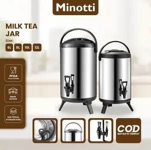 Minotti Termos Milk Tea Vacuum Stainless Steel 6L 8L 10L 12L Tahan Panas Dingin Dispenser Air Minum Serbaguna dengan Keran Premium Quality