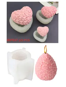 Cetakan Silicone 3D Love Heart Shape - Egg Shape Daisy Flower Candle Mold Bentuk Hati Dan Telur