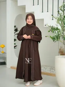 Syahara Dress Abaya Anak Perempuan Remaja Tanggung Usia 5 sampai 16 Tahun Bahan Sabrina Anti UV Kombinasi Benang Smock Gamis Muslim Lebaran