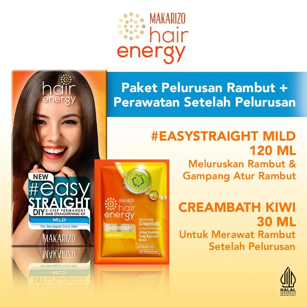 [PROMO] Makarizo Paket EasyStraight Mild120 ml & Creambath Kiwi 30 ml / Smoothing / Straightening / Perawatan / Haircare