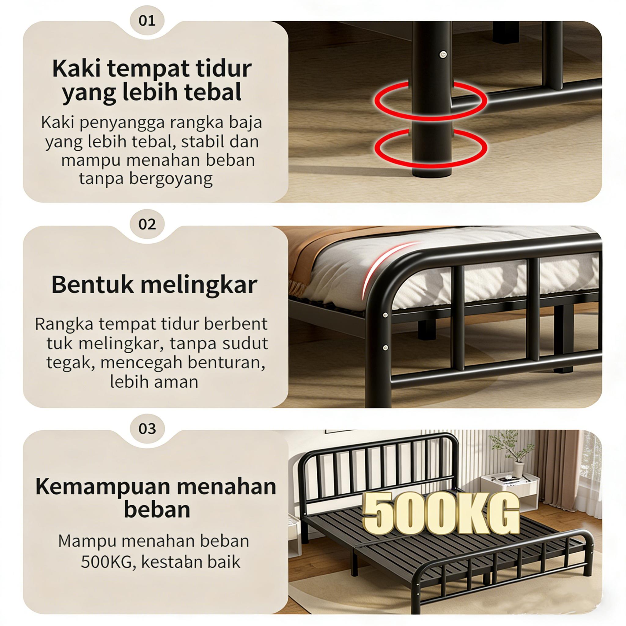TETE_4 Ranjang Besi Tempat Tidur Dipan Tempat Tidur Ranjang Besi Dipan Besi Divan Besi Dipan Kasur Furniture Ranjang Besi Tempat Tidur Dipan Tempat Tidur Ranjang Besi Dipan Besi Divan Besi Dipan Kasur Furniture  Hitam/180×200×30CM [ Garansi lima tahun ]