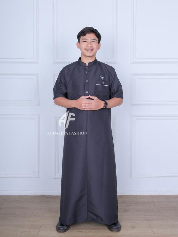 Jubah Muslim Pria Dewasa Remaja Model Kancing Sultan Lengan Pendek- Gamis Laki Laki kekinian Katun 2