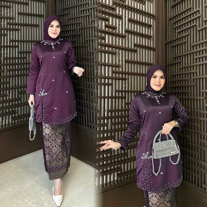 FREE KERUDUNG Setelan Kebaya Terbaru Set Kebaya Melayu Payet  Kekinian Kebaya Kondangan Pakaian Malayasia BY Wrbsn Oshop Dress Motif Atasan Baju Wanita Wisuda Pesta basiba kurung
