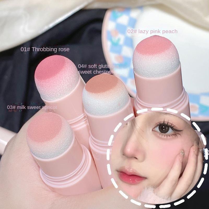 Phấn má hồng dạng thỏi, làm sáng, kết xuất màu sắc, tự nhiên, lâu dài, mờ làm trắng má hồng cô đơn, bột bọt biển đầu rouge, mỹ phẩm giá sinh viên