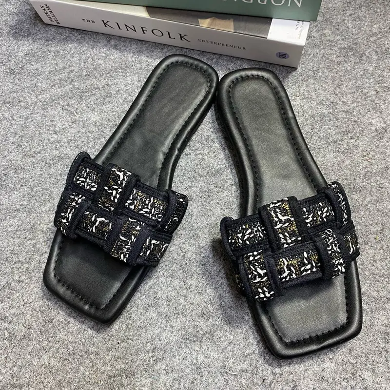 Sandal teplek wanita rajut simple mewah free box Flat Sendal 2