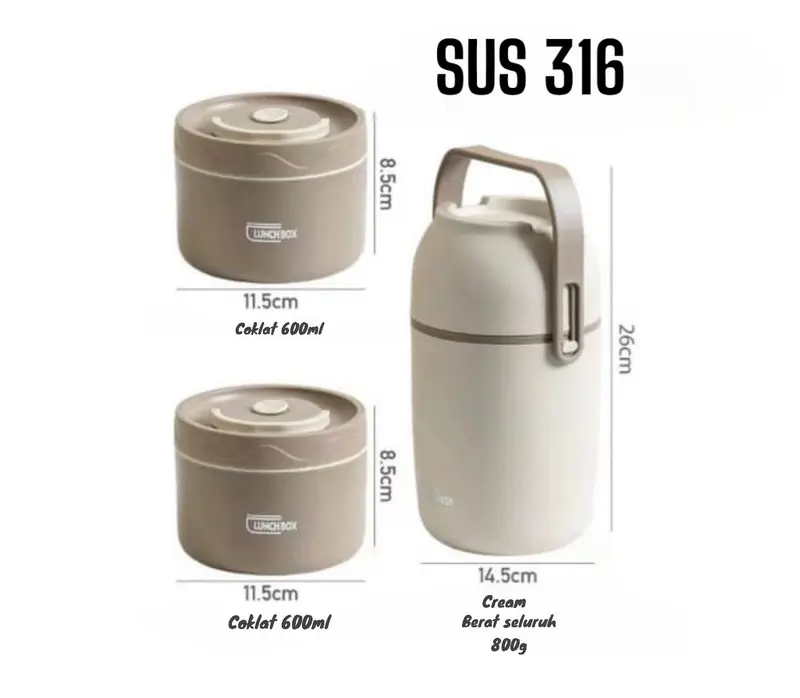RJ Kotak rantang Bulat 2 & 3 Tingkat  // lunchbox premium // bento bahan Stainless Steel 316L 2