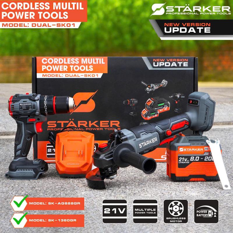 Combo Máy Mài Máy Khoan 13ly Pin 20 Cell Sạc Nhanh Combo Starker chính hãng dộng cơ không chổi than pin dung lượng cao