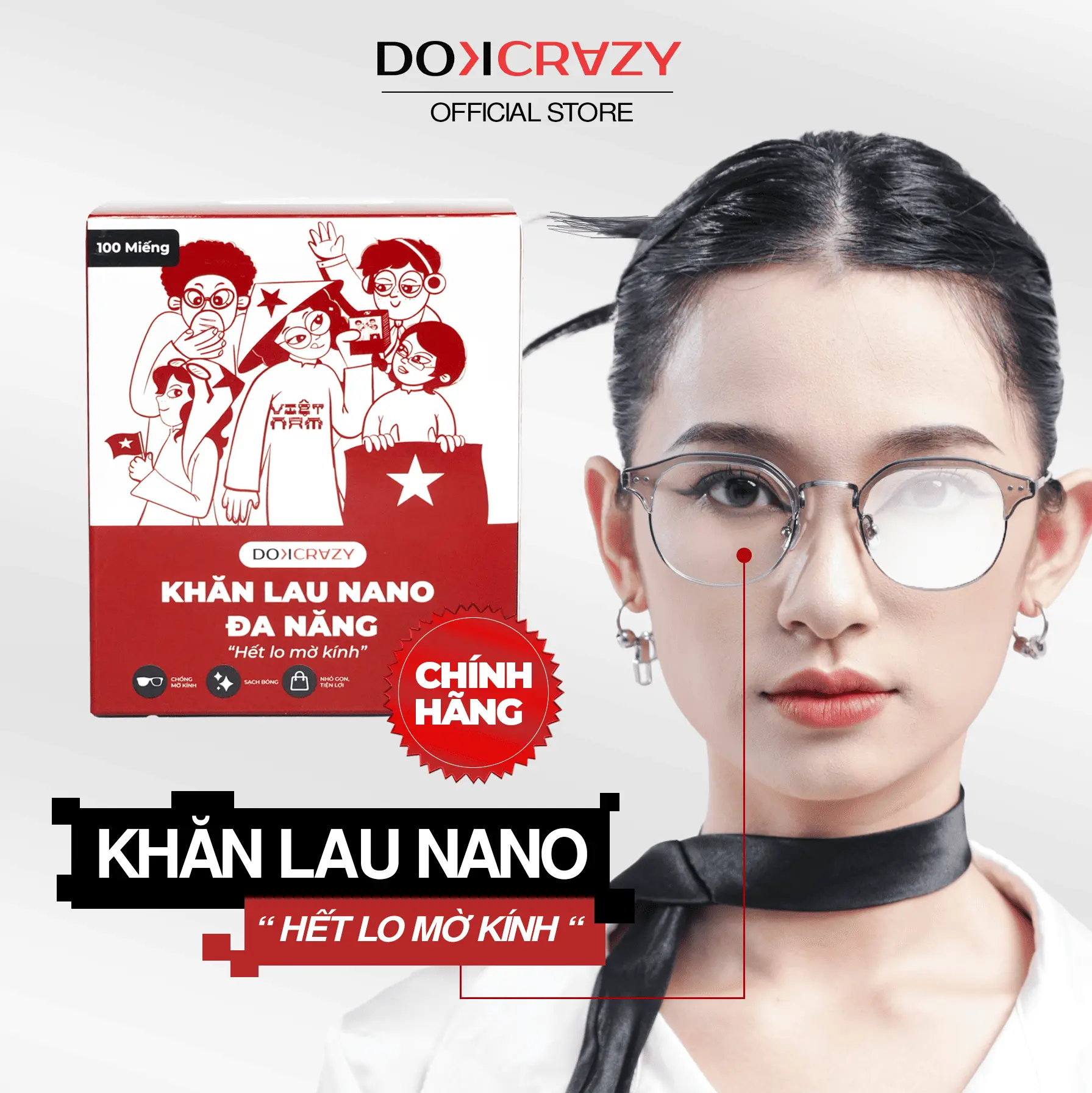 Khăn NANO lau kính chuyên dụng DOKCRAZY chống bám hơi nước, đeo khẩu trang, lau sạch bụi bẩn Điện Thoại, Mắt Kính