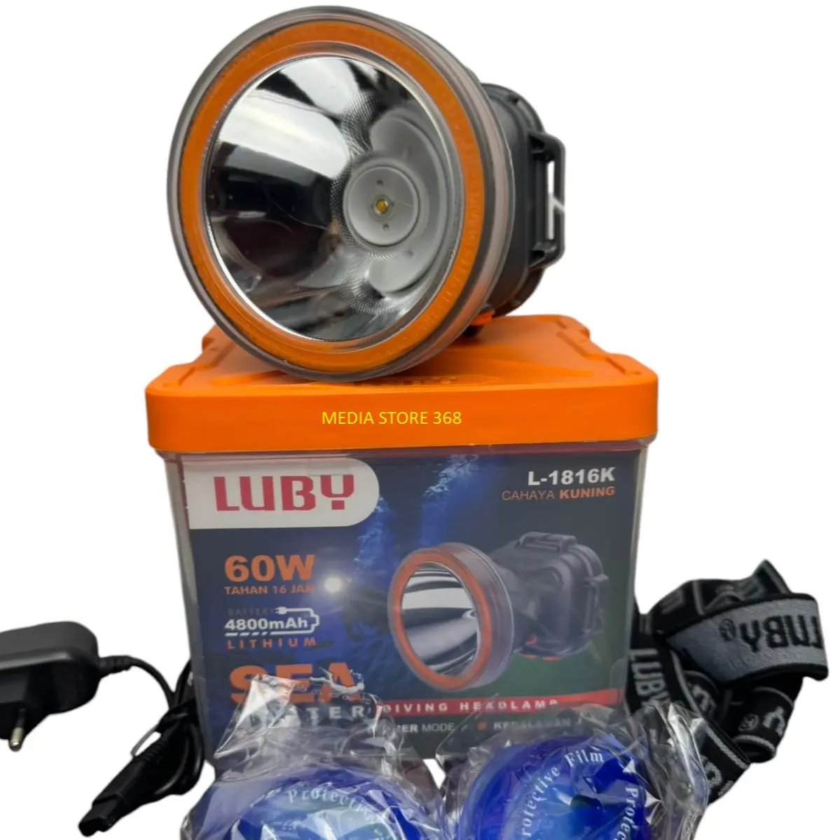 SENTER KEPALA SELAM LED 60W LUBY L-1816L - SUPER TERANG - TAHAN LAMA - FREE KACA MATA RENANG