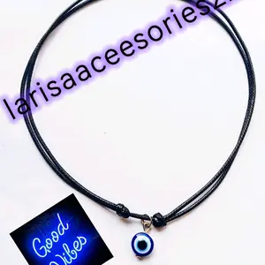 Kalung Blue Eyes Tali Kulit Korea Hitam Model Terbaru