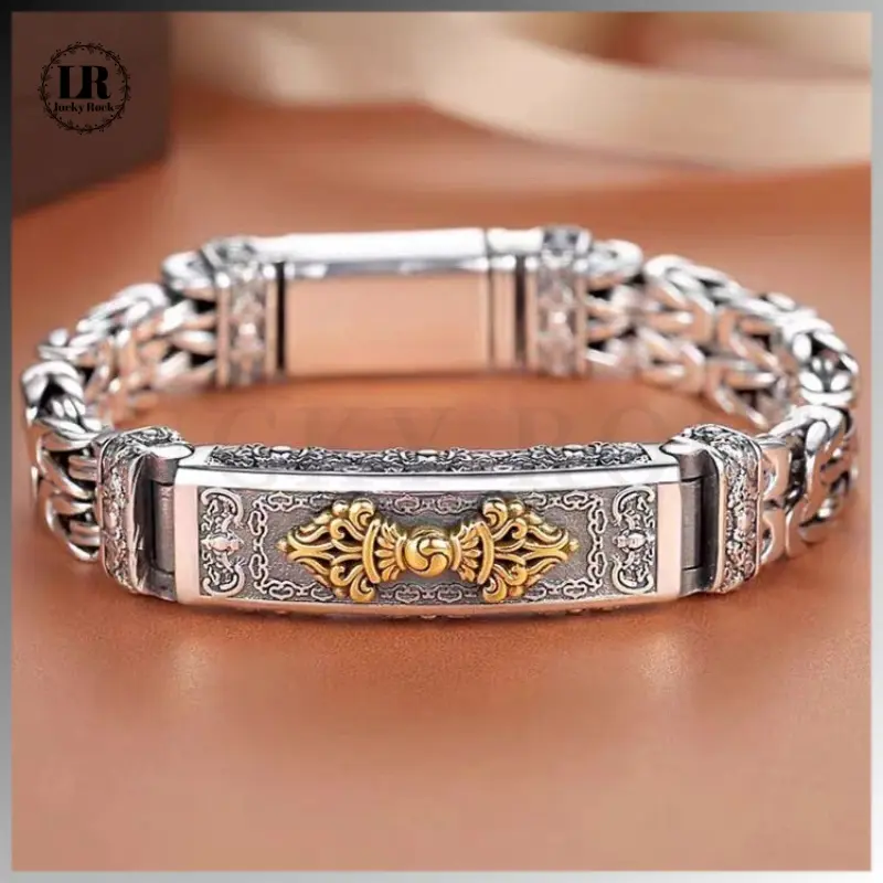 LR-1319 Gelang Pria Perak Thai Premium- Desain Retro Klasik China, Anti Karat & Air, Tidak Pudar & Berkeringat, Hadiah Mewah untuk Pria