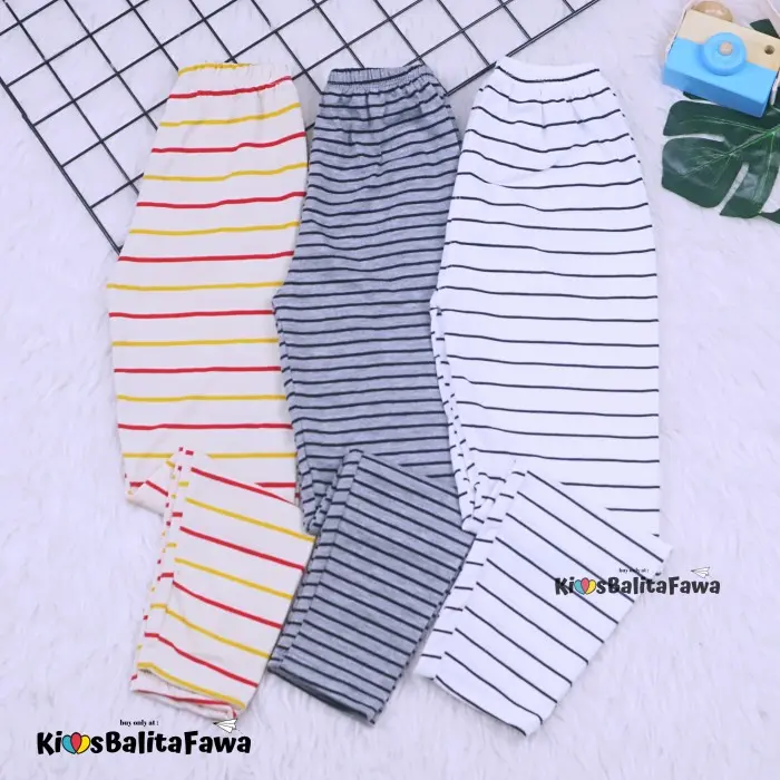 W✪W9 (Size Lengkap) Legging Salur Uk 1-15 Tahun / Celana Ketat Anak Cewek H☎4O