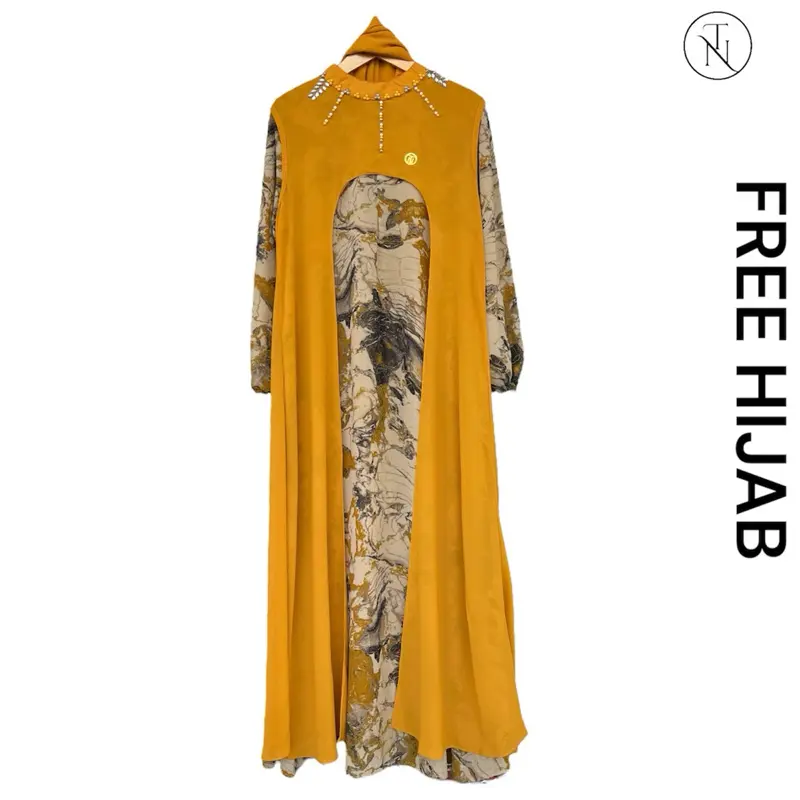 (READY) TUTUNAJWA Alyssa Dress Akar Mix Outer Gamis Set Hijab 3