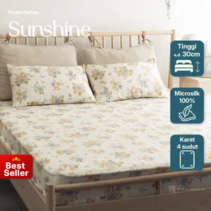 Sprei Sudut Karet Motif Sunshine Flower|| Sudah Termasuk Sarung Bantal Sarung Guling