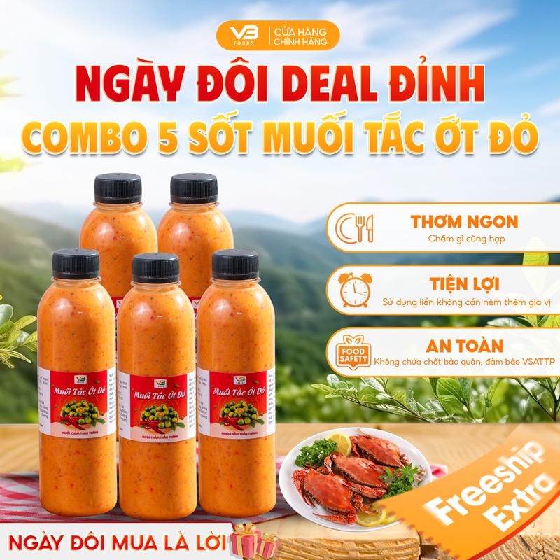 Sale Vui FreeShip Combo 5 sốt chấm muối tắc ớt đỏ VB Foods 330ml - TẶNG 1 GÓI CỐT LẨU VỊ BẤT KÌ
