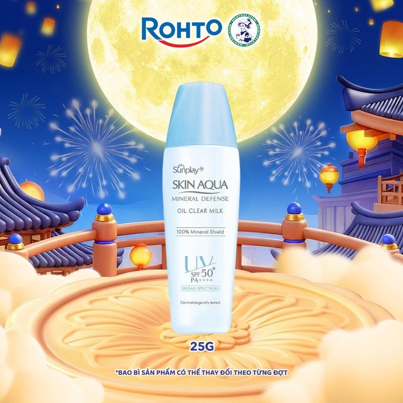 Sữa chống nắng vật lý bảo vệ da sạch dầu Sunplay Skin Aqua Mineral Defense Oil Clear Milk SPF 50+, PA++++ 25g