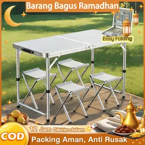 BM-Meja Lipat Portabel Aluminium: Easy Folding Meja Koper Portabel dengan Set Kursi Lipat, Material Ringan Tahan Lama – Ideal untuk Camping, Piknik, Gathering Outdoor, dan Kebutuhan Ruang Sempit di Rumah!