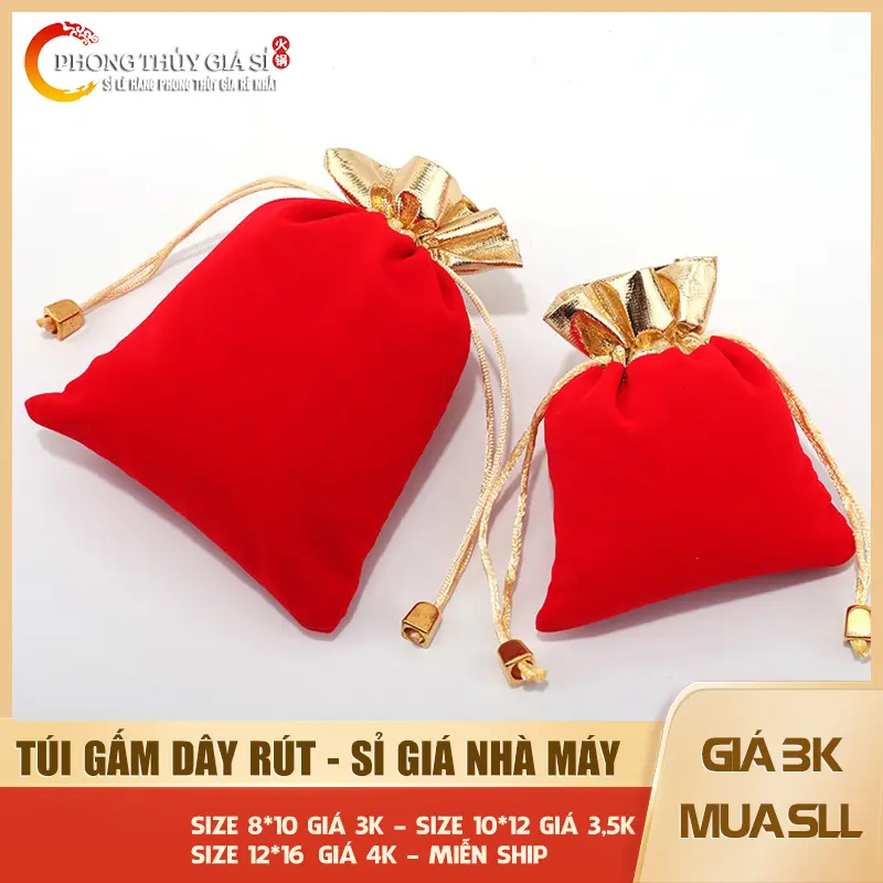 [Rẻ vô địch] Túi gấm đỏ dây rút đựng trang sức phong thủy, sỉ số lượng lớn