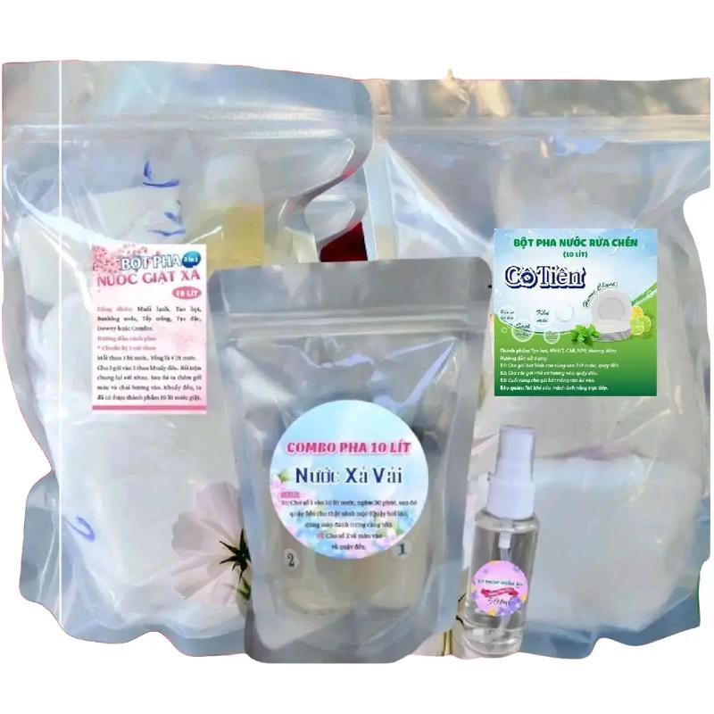 Nước giặt 10 Lit + xả vải 10L + Rửa chén 10L + xịt thơm 50ml Làm Sạch