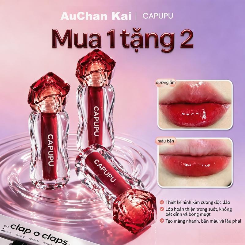 [Mua 1 tặng 2] CAPUPU Son bóng gương - lớp hoàn thiện bóng pha lê, không dính và dưỡng ẩm, màu son bền lâu với hiệu ứng rạng ngời như sương mù