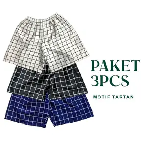 Paket Bundling Random 3pcs Short Pants Boxer Unisex Motif Kotak-kotak Casual Tartan Nyaman outfit celana Pendek Santai Karet Rib Pria Wanita Dewasa Garis Distro Katun Melar Panjang Tanpa Kantong