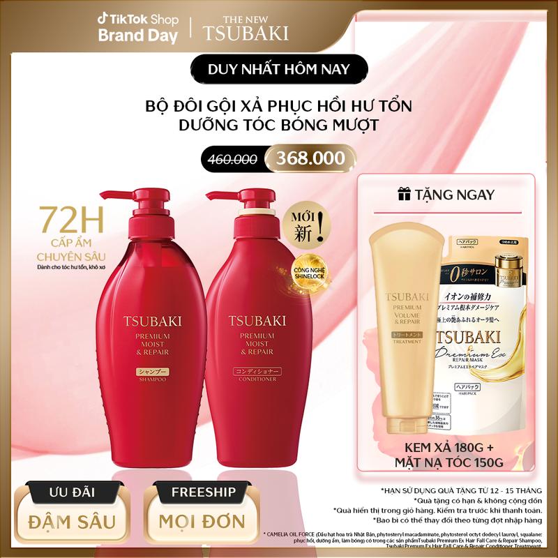 Phương Sena 25.9 Bộ đôi Gội xả phục hồi & bóng mượt TSUBAKI PREMIUM MOIST & REPAIR SHAMPOO & CONDITIONER 450MLX2