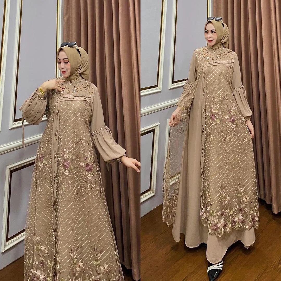 Gamis Ciara Maxi Bahan Ceruty Babydoll Premium Full Furing Motif Brukat Hiasan Mutiara Swaroski Termewah Terbaru 2026 Lebaran Gamis Brokat Kondangan Elegan Wanita Dewasa Dress Pesta Panjang Remaja Viral Muslim Ceruti
