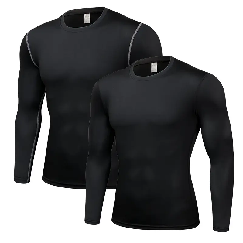 Fitness suit, running long sleeved elastic basketball base, black quick drying clothes, PRO sports tight fitting clothes