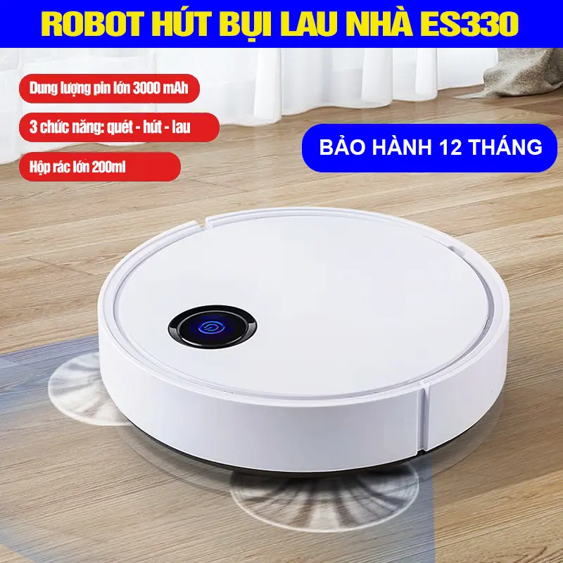 Robot hút bụi lau nhà ES330, Lau - Hút- Quét cùng lúc. Lực hút mạnh, vận hành êm ái. Bảo hành 12 tháng. 0