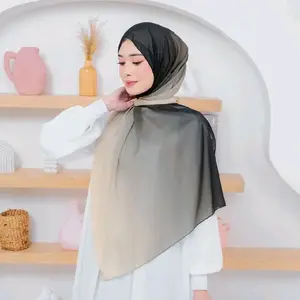 hijab pashmina ceruty ombre  warna hitam cream Panjang