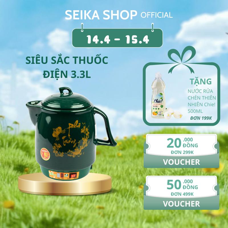  Siêu Sắc Thuốc Tự Động Ấm Sắc Thuốc Bằng Điện SEIKA 3.3L Gốm Bát Tràng Có Báo Reo - SKS 37X 