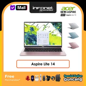 ACER ASPIRE LITE 14 AL14-32P CORE 3 N355 8GB DDR5 512GB SSD UMA 14" IPS WUXGA W11H OH2024 [359Z/37CE/38RE] Laptop Ringan hanya 1,1 kg, Upgradeable RAM