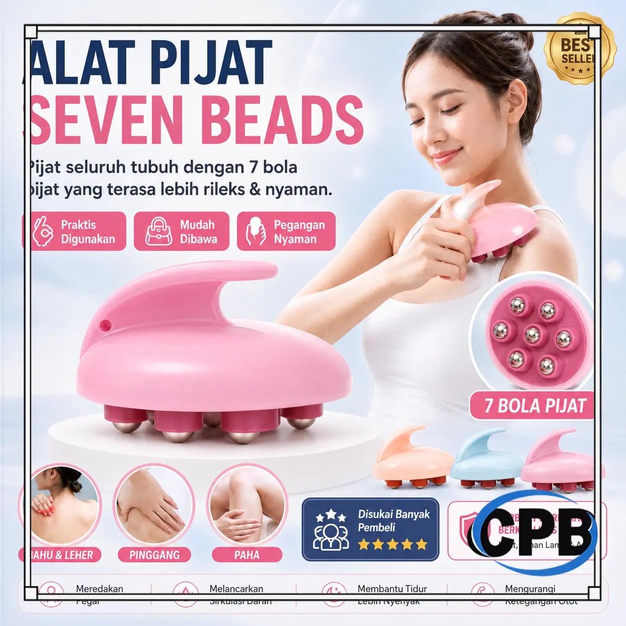 Seven Beads Alat Pijat Badan Alat Pijat Tulang Belakang Full Body Multi Part Message Spa Scraping Messager Alat Pijat Badan Seven Beads Alat Terapi Body Massage Scraping Spa Elektrik 360 Derajat Multifungsi