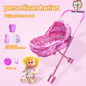 Mainan Stroller Boneka Bayi Kereta Dorong Anak Rumah Bermain Troli Boneka Dapat Mainan Anak