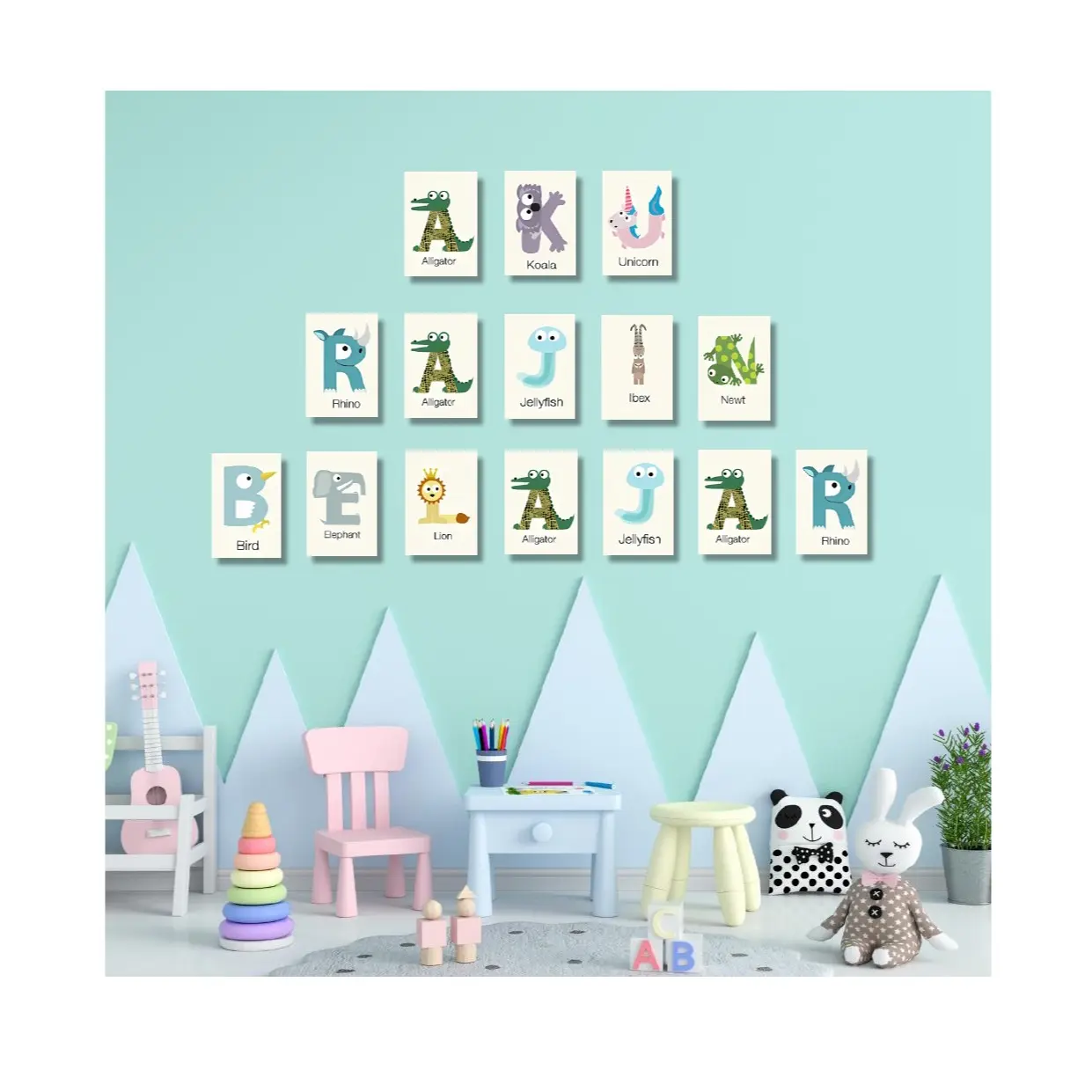 Poster Hiasan Dinding Alfabet Karakter Hewan Kayu MDF Premium Wall Decor - Model Terbaru