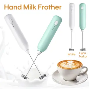 Mini Mixer 3 Speed Rechargeable Milk Frother 3 Gear Milk Frother High Speed Tipe-C Handheld Electric Pengocok Susu USB Rechargeable 2in1 Hitam Putih Baja Tahan Karat Food Grade Desain Elegan Praktis - Baterai