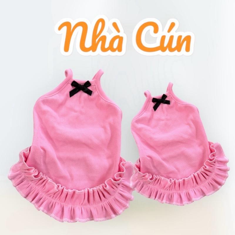  Đầm bèo  đính nơ cho chó mèo 