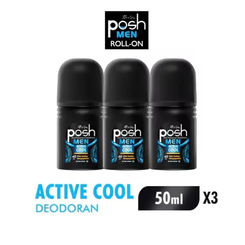(Paket isi 3) POSH MEN roll on deadoran active cool 50ml