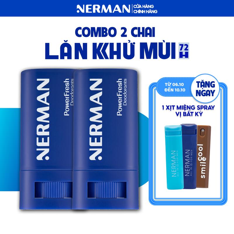 [Mua 2 tặng 1] Lăn khử mùi cho nam dạng sáp hương nước hoa Nerman Power Fresh 18g [tặng 1 xịt miệng Spray vị bất kỳ]