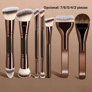 Set de brochas de maquillaje de doble punta, trío multifuncional de brochas: base, contorno, sombra de ojos y rubor, fibra sintética de alta calidad