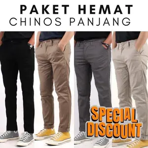 PAKET HEMAT BELI 1 DAPAT 2PCS CELANA CHINOS PANJANG PRIA Slimfit Dewasa Hitam  Katun Melar