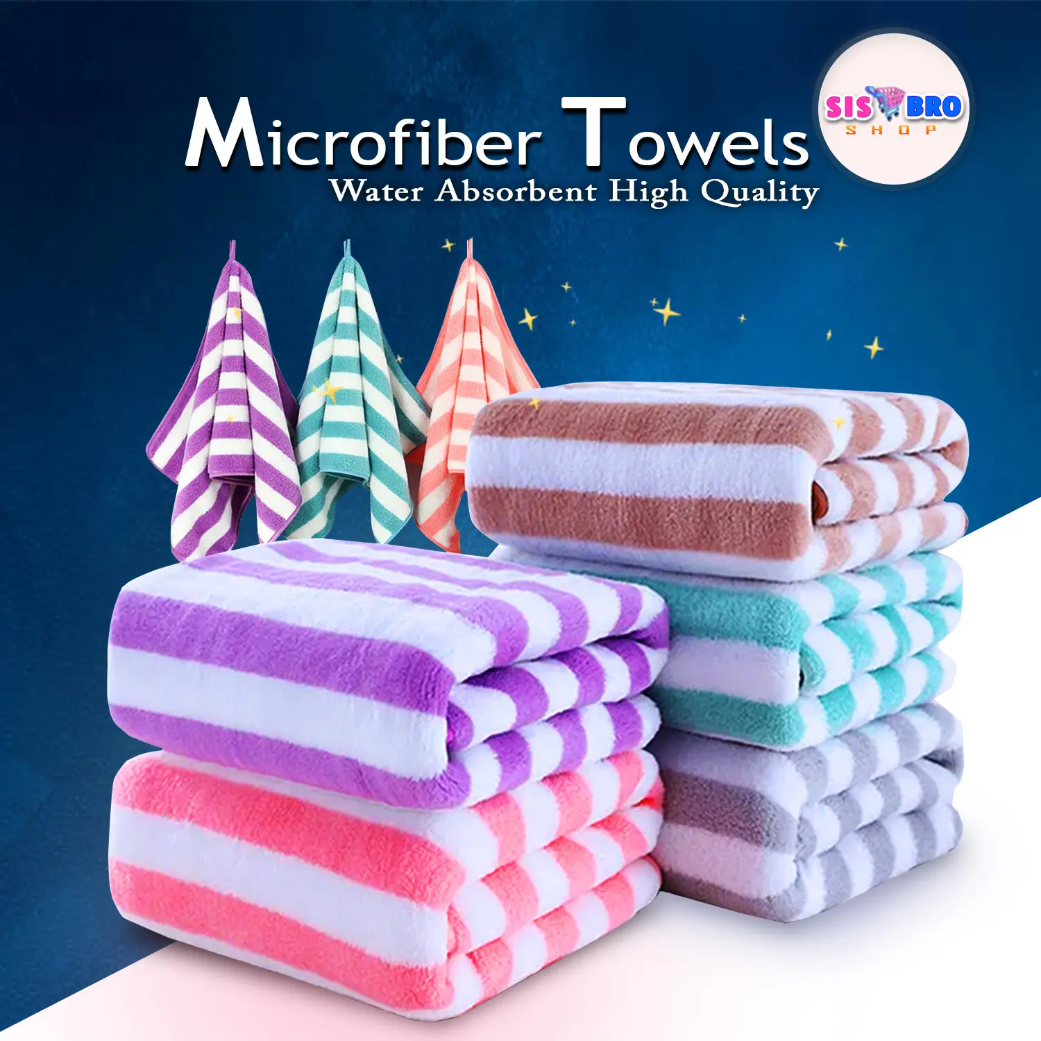 Sis n bro shop Ready Stock 70 x140cm and 35 x 75cm Microfiber Bath Towel 280g Towels Water Absorbent High Quality Towels Tuala Mandi