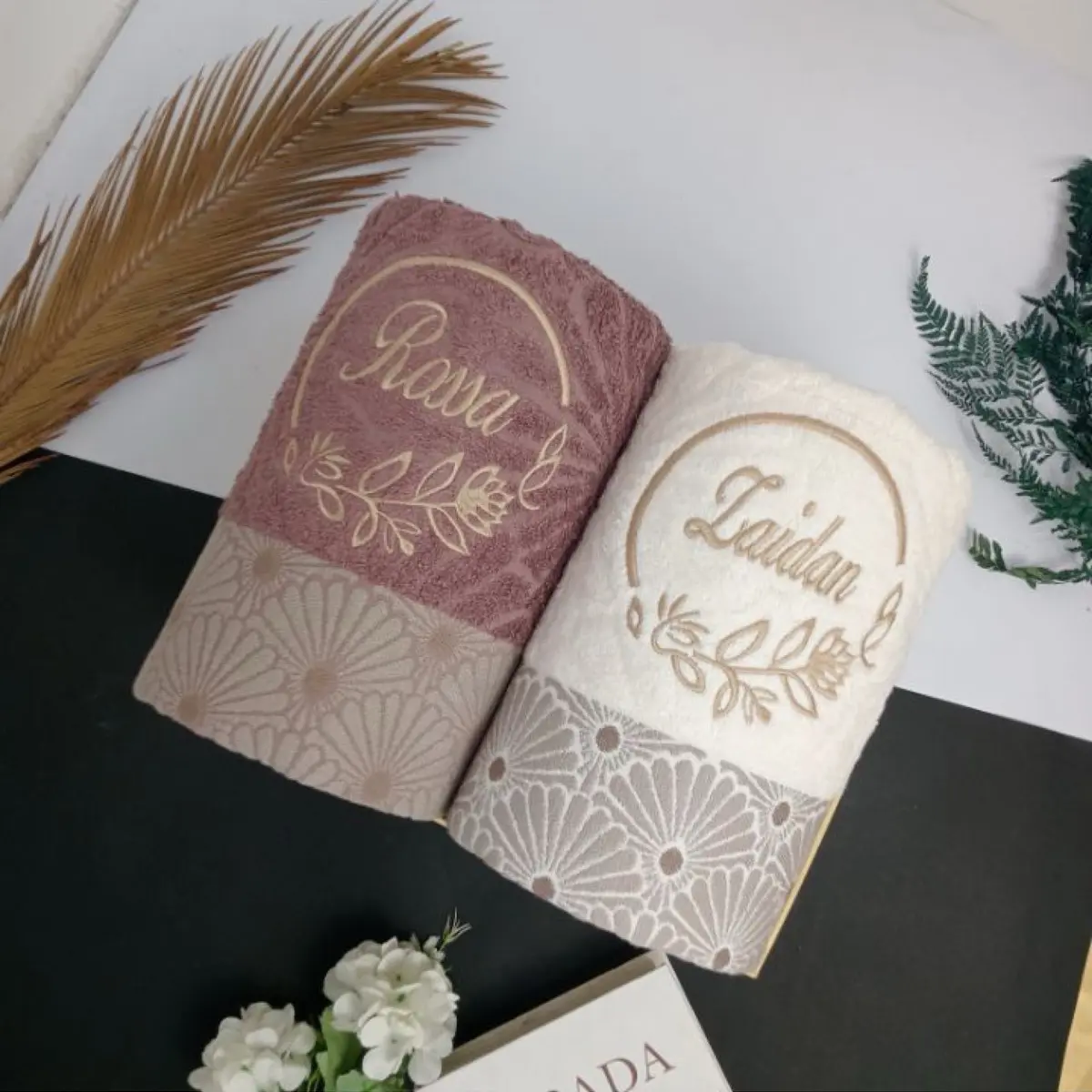 Handuk Couple 135x70cm Morning Whistle Seserahan Pernikahan Free Bordir Nama+Box Bambu